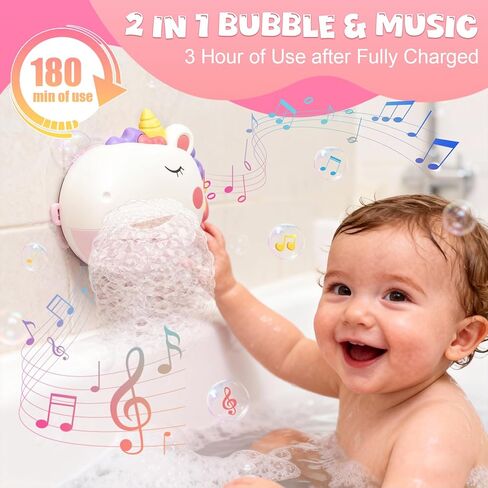 Baby Bath Toys, Unicorn Rechargeable Bath Bubble Machine, Automatic Bubble Maker with 12 Music, Bathtub Shower Water Toys, Toddlers Gifts for Girls Bathroom Toys Kids Ages 1-3 4-8 in Kuwait
