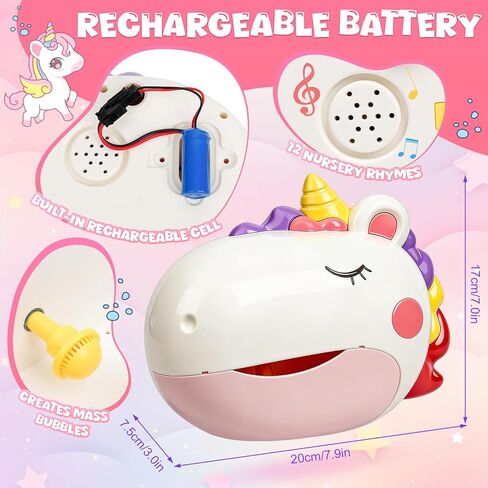 Baby Bath Toys, Unicorn Rechargeable Bath Bubble Machine, Automatic Bubble Maker with 12 Music, Bathtub Shower Water Toys, Toddlers Gifts for Girls Bathroom Toys Kids Ages 1-3 4-8 in Kuwait