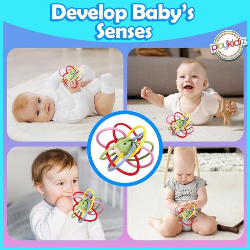 Rattle & Sensory Teether Toys for Babies, Multicolour Soft Teething Tube, Easy to Clean, Developmental Baby Toys 0-6 Months in Kuwait