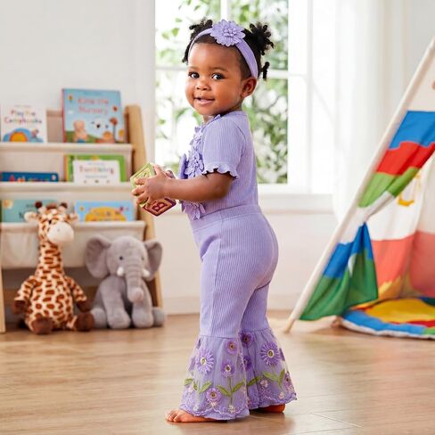 Newborn Baby Girl Clothes Infant Summer Bell Bottoms Outfits Puff Sleeve Romper Mesh Flare Pants Sets Headband in Saudi Arabia