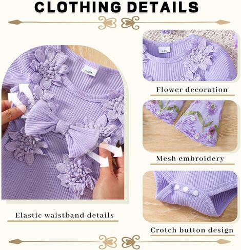 Newborn Baby Girl Clothes Infant Summer Bell Bottoms Outfits Puff Sleeve Romper Mesh Flare Pants Sets Headband in Saudi Arabia