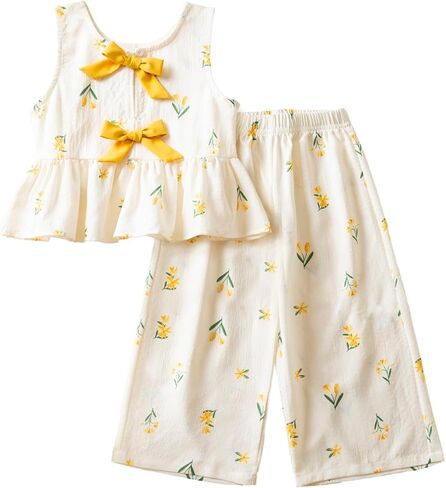 NNJXD Toddler Baby Girl Summer Outfits Sleeveless Top and Wide Leg Pants Set 2Pcs Cute Clothes in Saudi Arabia
