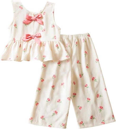NNJXD Toddler Baby Girl Summer Outfits Sleeveless Top and Wide Leg Pants Set 2Pcs Cute Clothes in Saudi Arabia
