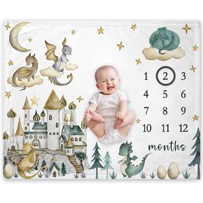 Yuzioey Dragon Milestone Blanket، بطانية Dragon Fairy Tale لنمو الطفل، بطانية شهرية، Watch Me Grow Dragon Baby Nursery للأمهات الجدد (50 بوصة × 40 بوصة) in Kuwait