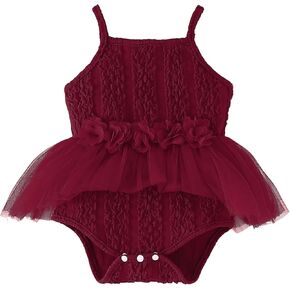 Baby Girls Romper Dress Tutu with Flower Waist Solid Color Infant Birthday Outfit Summer Baby Girl Clothes 0-24M in Kuwait