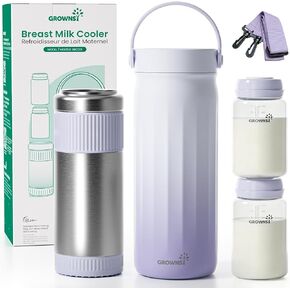 Grownsy 22oz Portable Breast Milk Cooler, 360° Stainless Steel Chiller Keeps Breastmilk Fresh for 24H, No Ice Crystals,Milk Cooler with 2 Baby Bottles for Work & Travel, Baby Breastfeeding Essential in Kuwait