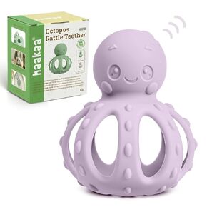 haakaa 2-in-1 Baby Teething Toy,Octopus Teether with Gentle Rattle,Soft Textured Teether for Sore Gums,Easy to Grasp Sensory Toy for Babies 3M+,Pea Green in Kuwait