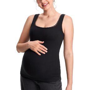 MOMANDA Cotton Ribbed Maternity Square Neck Tank Tops with Lacetrim Summer Sleeveless Pregnancy Workout Shirts in Kuwait