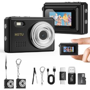 كاميرا HOTU Mini Keychain، كاميرا رقمية صغيرة بدقة 2K 20 ميجابكسل مع بطاقة 16 جيجا للسفر ومدونة الفيديو، عمر بطارية طويل، كاميرا فيديو للصور مدمجة ومحمولة للأطفال والمراهقين، ذهبي وردي in Kuwait