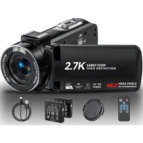 كاميرا فيديو كاميرا فيديو 2.7K Full HD 48MP لكاميرا YouTube 3.0 بوصة IPS شاشة تسجيل فيديو 16X مسجل كاميرا فيديو رقمي مع جهاز تحكم عن بعد، غطاء عدسة in Kuwait