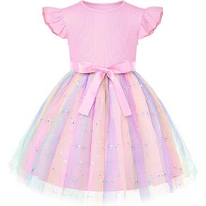Cubear Toddler Tutu Dress Girls Tulle Party Princess Dress Embroidered Waist Ribbon Skirt Summer Birthday Outfit 3-8Y in Kuwait