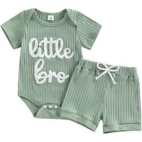 MERSARIPHY Baby Boy Clothes Little Brother Newborn Outfit Summer Letter Embroidery Waffle Knit Short Sleeve Romper Shorts Set in Kuwait