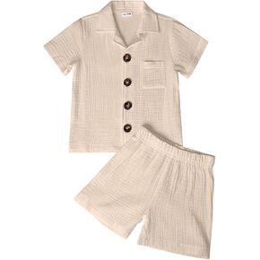 Baby Boy Clothes Summer Outfit, Soft Toddler Boys Clothes Cotton Short Sleeve Shirt Baby Boy Shorts Set with Pocket in Saudi Arabia