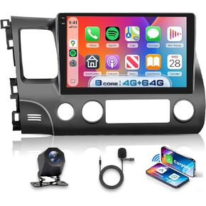 [8 CORE 4G+64G] Car Stereo for Honda Civic 2006-2011 with Wireless Carplay/Android Auto, 10.1 Inch Android 13 IPS Touch Screen Car Radio, Bluetooth, GPS Navi, WiFi, SWC, DSP + Backup Camera in Kuwait