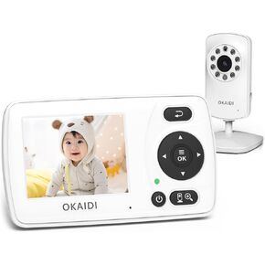 OKAIDI Video Baby Monitor with Camera and Audio, 2.4'' Portable Travel Baby Monitor No WiFi, Infrared Night Vision, VOX Mode, 1000ft Long Range, Ideal for Baby/Pet/Elderly in Saudi Arabia