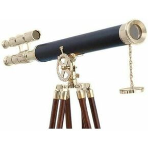 Vintage Brass Floor Wooden Tripod Standing Telescope with Double Barrel Tripod Stand Antique in Saudi Arabia