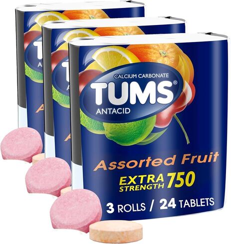 TUMS Extra Strength Assorted Fruit Antacid Chewable Tablets for Heartburn Relief, 3 rolls of 8ct in Kuwait