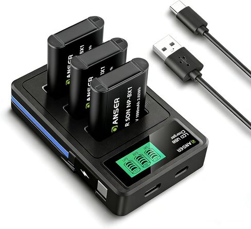 بطارية بديلة NP-BX1 مكونة من 3 قطع وشاحن ثلاثي القنوات متوافق مع Sony ZV-1 وCyber-Shot DSC-RX100 (I-VII) وRX1R II وHX90V وWX500 وFDR-X3000 (1090 مللي أمبير في الساعة) in Kuwait