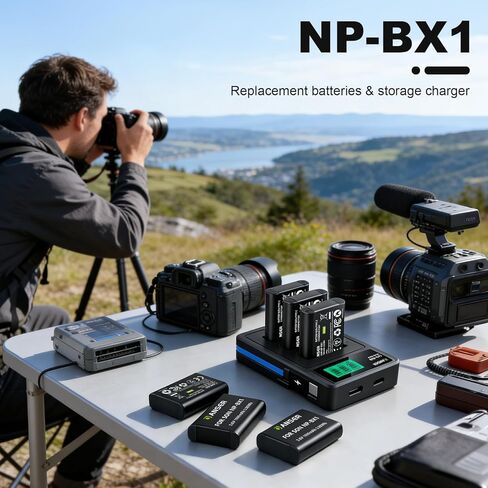 بطارية بديلة NP-BX1 مكونة من 3 قطع وشاحن ثلاثي القنوات متوافق مع Sony ZV-1 وCyber-Shot DSC-RX100 (I-VII) وRX1R II وHX90V وWX500 وFDR-X3000 (1090 مللي أمبير في الساعة) in Kuwait