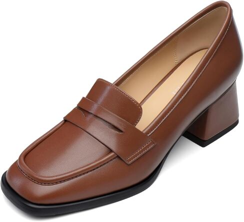 FEMSTEP Womens Loafers, Slip on Chunky Heels Loafer Pumps Platform Square Toe Penny Loafers Comfortable Business Casual Work Dress Shoes for Women Formal Office, 2.1 Inch Heel in Kuwait
