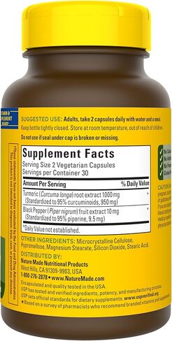 Nature Made Extra Strength Turmeric Curcumin with Black Pepper, 1000mg Turmeric extract (950mg Curcuminoids) per serving, Supports Healthy Inflammation Response, 60 Vegetarian Capsules, 30 Day Supply in Kuwait