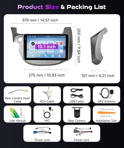 8 Core 2G+64G Car Radio Stereo for Honda Fit 2008-2013 Wireless Carplay Android Auto ، Podofo 10.1 inch 1280 * 720p IPS Screen Android 13 GPS WiFi Bluetooth DSP SWC Camera in Kuwait
