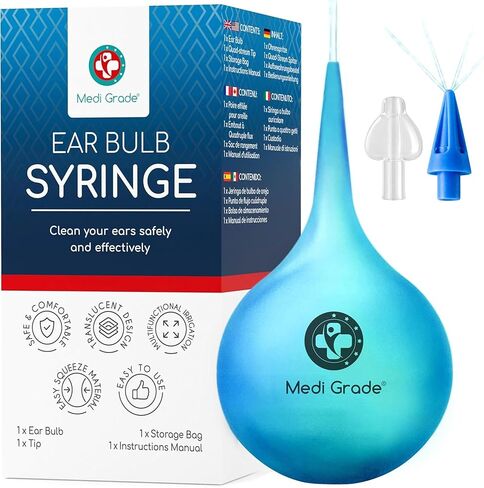 Medi Grade Ear Wax Removal Kit, 2.54 fl oz Ear Bulb Syringe with Quad-stream Tip - Safe and Effective, Drug-free Ear Cleaner Earwax Removal Kit for Adults and Kids - 100% Natural Ear Cleaning Kit in Kuwait