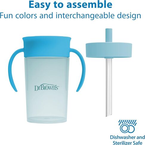 Dr. Brown's Milestones Straw to 360 Convertible Toddler Training Cup Set with Interchangeable Silicone Straw and 360 Degree Cup Lids, Blue Ocean, 10 oz/300 mL, BPA-Free, 9m+, 1-Pack in Saudi Arabia
