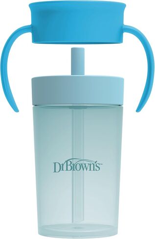 Dr. Brown's Milestones Straw to 360 Convertible Toddler Training Cup Set with Interchangeable Silicone Straw and 360 Degree Cup Lids, Blue Ocean, 10 oz/300 mL, BPA-Free, 9m+, 1-Pack in Saudi Arabia