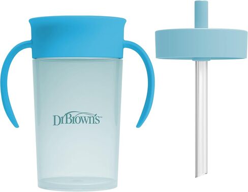 Dr. Brown's Milestones Straw to 360 Convertible Toddler Training Cup Set with Interchangeable Silicone Straw and 360 Degree Cup Lids, Blue Ocean, 10 oz/300 mL, BPA-Free, 9m+, 1-Pack in Saudi Arabia