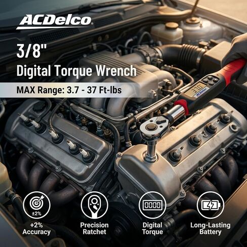 AC ديلكو مفتاح عزم دوران رقمي ARM601-3 3/8 انش (3.7 الى 35 قدم باوند) مع جرس واشعار فلاش LED - معايير ايزو 6789 مع شهادة المعايرة، احمر in Saudi Arabia