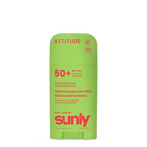 ATTITUDE Kids Mineral Sunscreen Face Stick SPF 50، أكسيد الزنك واسع الطيف، معتمد من EWG، غير نانو، لطيف خفيف الوزن وغير دهني، نباتي، غير معطر، 0.53 أونصة in Kuwait