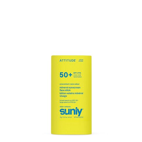 ATTITUDE Kids Mineral Sunscreen Face Stick SPF 50, Broad Spectrum Zinc Oxide, EWG Verified, Non-Nano, Gentle Lightweight Non-Greasy, Vegan, Unscented, 0.53 oz in Saudi Arabia