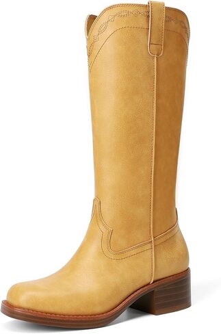 DREAM PAIRS Women's Modern Knee High Boots with Vintage Western Stitching Comfortable and Versatile Tall Boots in Kuwait