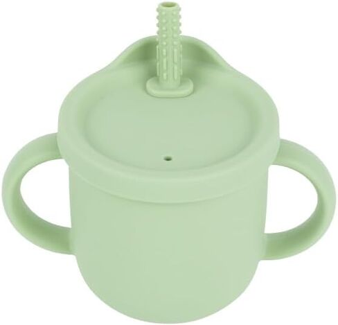 Silicone Baby Feeding Set | BPA-FREE |9 PCS Baby Led Weaning Supplies Self Feeding Utensils | Divided Suction Plate Bowl Bib Training Sippy Cup Spoon Fork (Green) in Kuwait