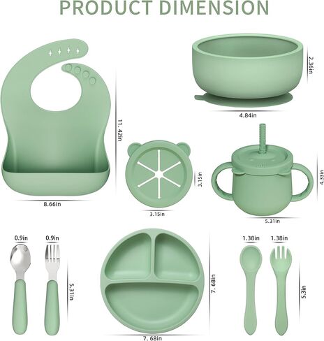 13 Pack Silicone Baby Feeding Set, BPA-Free Baby LED Weaning Supplies, Include Suction Plates, Bowls, Silicone and Stainless Steels Fork & Spoon, First Stage Infant Food Eating Utensils - 6+ Months in Kuwait