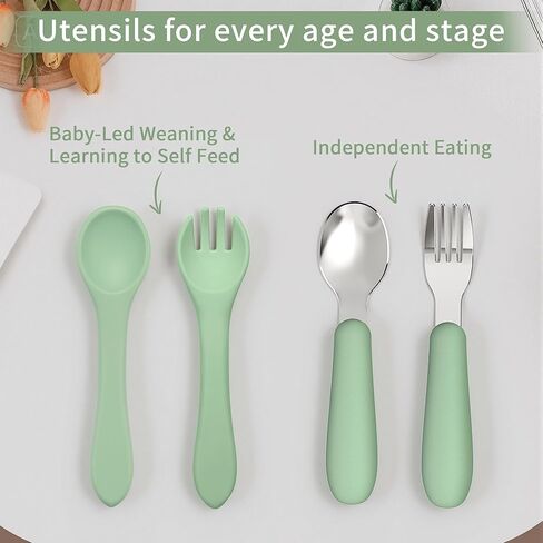 13 Pack Silicone Baby Feeding Set, BPA-Free Baby LED Weaning Supplies, Include Suction Plates, Bowls, Silicone and Stainless Steels Fork & Spoon, First Stage Infant Food Eating Utensils - 6+ Months in Kuwait