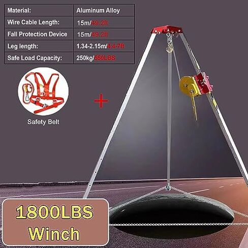 Heavy-Duty Rescue TripodAdjustable Rescue Tripod Kit Portable Safety Equipment for Confined Spaces Deep Well Rescue Pipe Cleaning and Repair Essential Lifting Gear，（with Safe Belt） in Kuwait