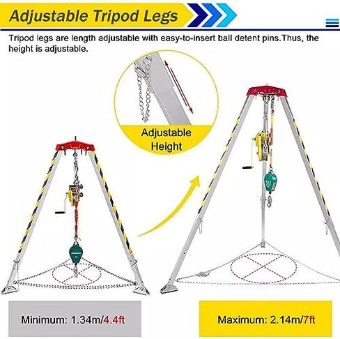 Heavy-Duty Rescue TripodAdjustable Rescue Tripod Kit Portable Safety Equipment for Confined Spaces Deep Well Rescue Pipe Cleaning and Repair Essential Lifting Gear，（with Safe Belt） in Kuwait