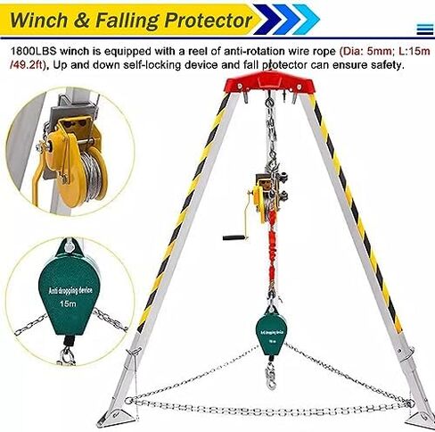 Heavy-Duty Rescue TripodAdjustable Rescue Tripod Kit Portable Safety Equipment for Confined Spaces Deep Well Rescue Pipe Cleaning and Repair Essential Lifting Gear，（with Safe Belt） in Kuwait