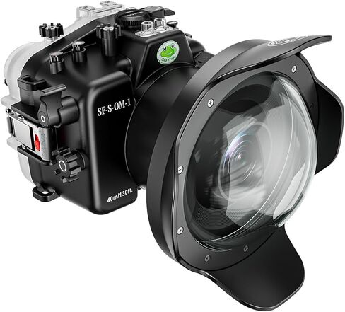 غلاف الكاميرا تحت الماء لضفادع البحر متوافق مع Olympus OM-1 لـ 12-40 مم f2.8 مع عدسة عين السمكة بزاوية واسعة IPX8 40m/132ft أقصى عمق للغوص حافظة كاميرا مقاومة للماء للغوص وركوب الأمواج والتجديف in Kuwait