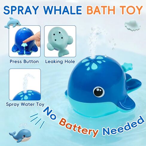 11 PCS Baby Bath Toys for Kids Ages 1-3, Open Design Mold Free Bath Toys, Bathtub Pool Water Toys for Toddlers 1-3 with Storage Bag, Whale Bath Toy & Stacking Cups & Watering Can, Boys Girls Gifts in Kuwait