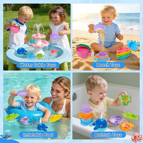 11 PCS Baby Bath Toys for Kids Ages 1-3, Open Design Mold Free Bath Toys, Bathtub Pool Water Toys for Toddlers 1-3 with Storage Bag, Whale Bath Toy & Stacking Cups & Watering Can, Boys Girls Gifts in Kuwait