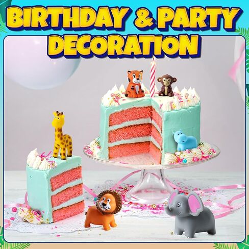 Mini Zoo Animals Bath Toys - (Pack of 12) Vinyl Rubber Jungle Safari Animal Figures, Squeezable Bath Tub Toys for Kids, Baby Shower, Birthday Party Supplies, Favors, Cake Decor, Table Decorations in Kuwait