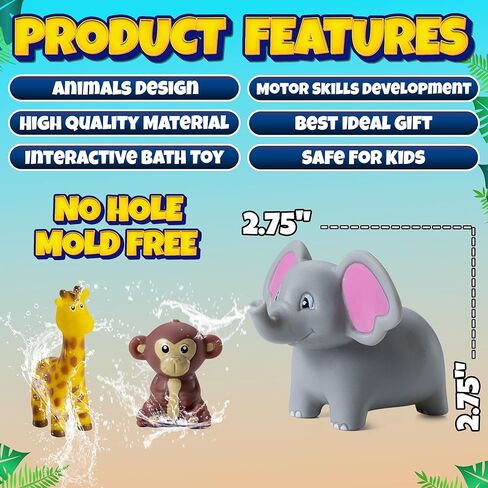 Mini Zoo Animals Bath Toys - (Pack of 12) Vinyl Rubber Jungle Safari Animal Figures, Squeezable Bath Tub Toys for Kids, Baby Shower, Birthday Party Supplies, Favors, Cake Decor, Table Decorations in Kuwait