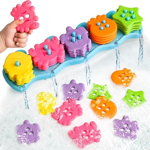 Baby Bath Toys for Kids Ages 1-3 Mold Free Bath Toys Toddlers 2-4 Silicone 21 PCS Ocean Shape Sorters for Toddlers 1-3 Stacking Bathtub Suction Water Play Toys for Toddlers 3-5 Boy Girl Early Learning in Kuwait