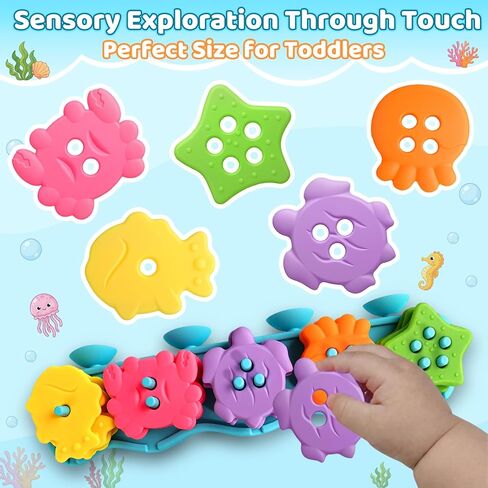 Baby Bath Toys for Kids Ages 1-3 Mold Free Bath Toys Toddlers 2-4 Silicone 21 PCS Ocean Shape Sorters for Toddlers 1-3 Stacking Bathtub Suction Water Play Toys for Toddlers 3-5 Boy Girl Early Learning in Kuwait