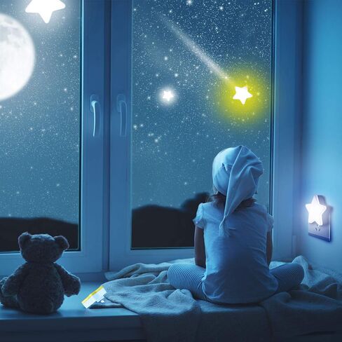 Mudder 4 قطع ضوء ليلي نجمي يتم توصيله بالجدار ضوء ليلي LED ناعم لطيف على الحائط مصباح الحضانة مستشعر دافئ ضوء ليلي لغرفة النوم والممر وهدية عيد ميلاد الزفاف (نجمة، أصفر، أبيض) in Kuwait