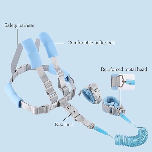Toddler Harness Leash, 2-in-1 Anti Lost Leash with Safety Lock & Adjustable Wrist Link, 6.6ft Rein for Kids 1-3 Years, Baby Security Harness for Crowded Places, Travel, Shopping (Blue) in Kuwait