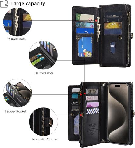 حافظة محفظة MInCYB لهاتف iPhone 17 Pro Max، [متوافقة مع Magsafe] [قابلة للفصل المغناطيسي] [RFID] حافظة جلدية PU مع حامل بطاقة وحزام كروس للنساء والرجال، بني in Kuwait